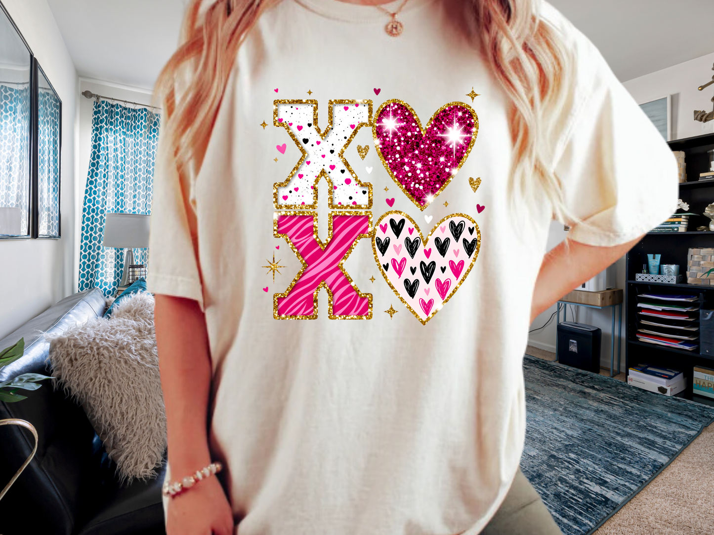 XOXO Faux Glitter Hearts Valentine Comfort Colors 1717 T-Shirt
