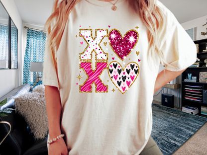 XOXO Faux Glitter Hearts Valentine Comfort Colors 1717 T-Shirt