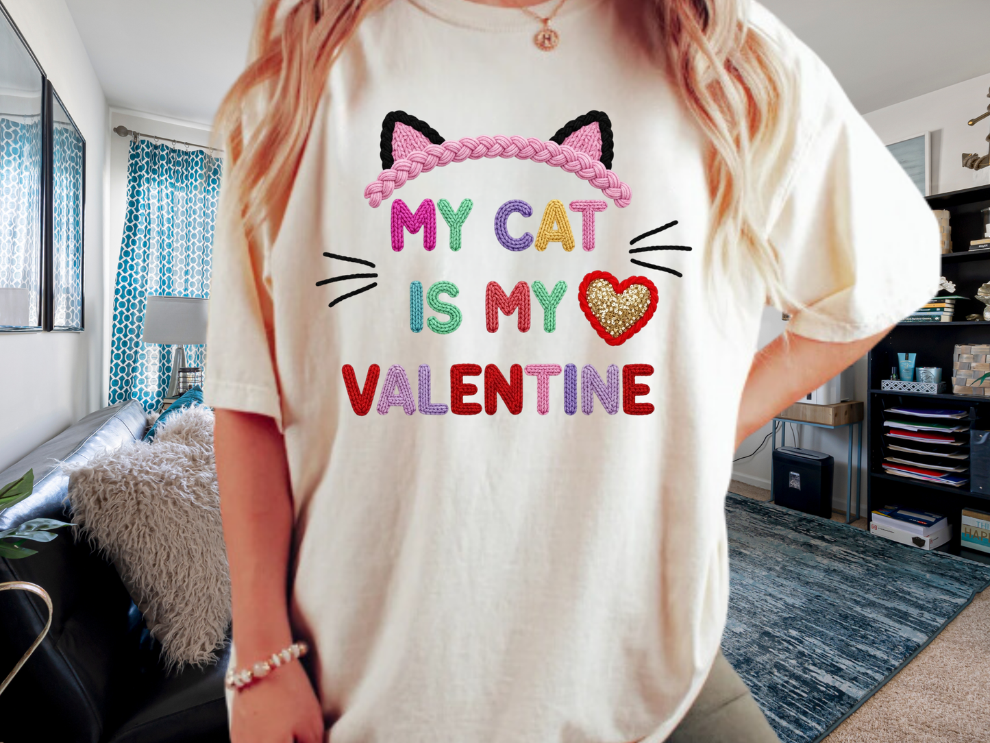 My Cat Is My Valentine Comfort Colors 1717 Crochet Style T-Shirt