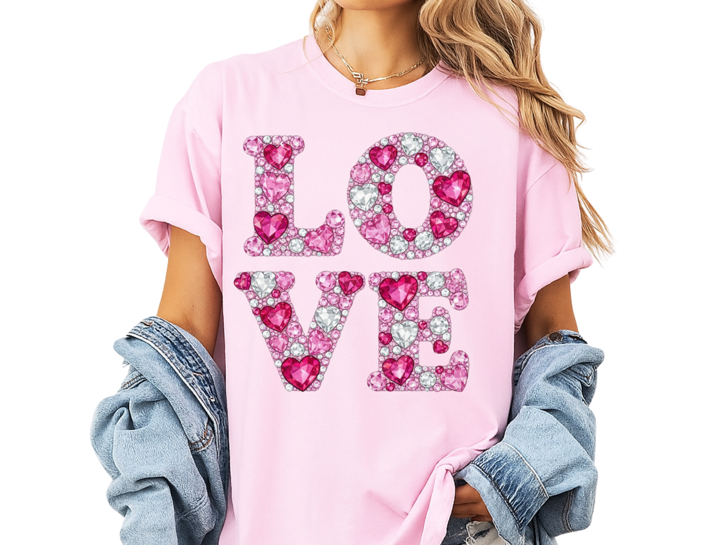 Love Faux Rhinestone T-Shirt Y2K Bling Graphic Comfort Colors 1717 Valentines Tee
