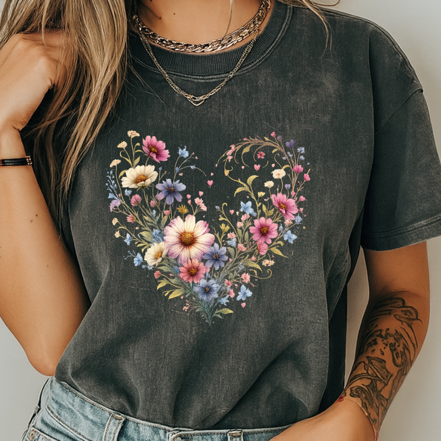 Wildflower Heart Botanical T-Shirt | Vintage Cottagecore Floral Graphic | Comfort Colors 1717 Tee