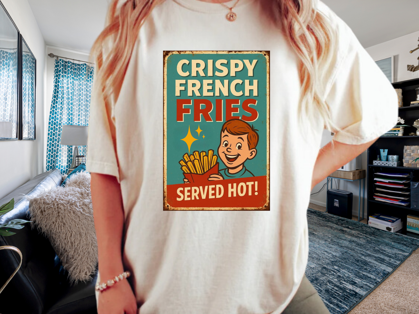 Crispy French Fries Retro Diner T-Shirt | Vintage Boy & Fast Food Ad | Comfort Colors 1717 Tee