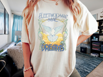 Fleetwood Mac Dreams T-Shirt | Art Nouveau White Dove Graphic Tee | Vintage 70s Classic Rock Band Merch