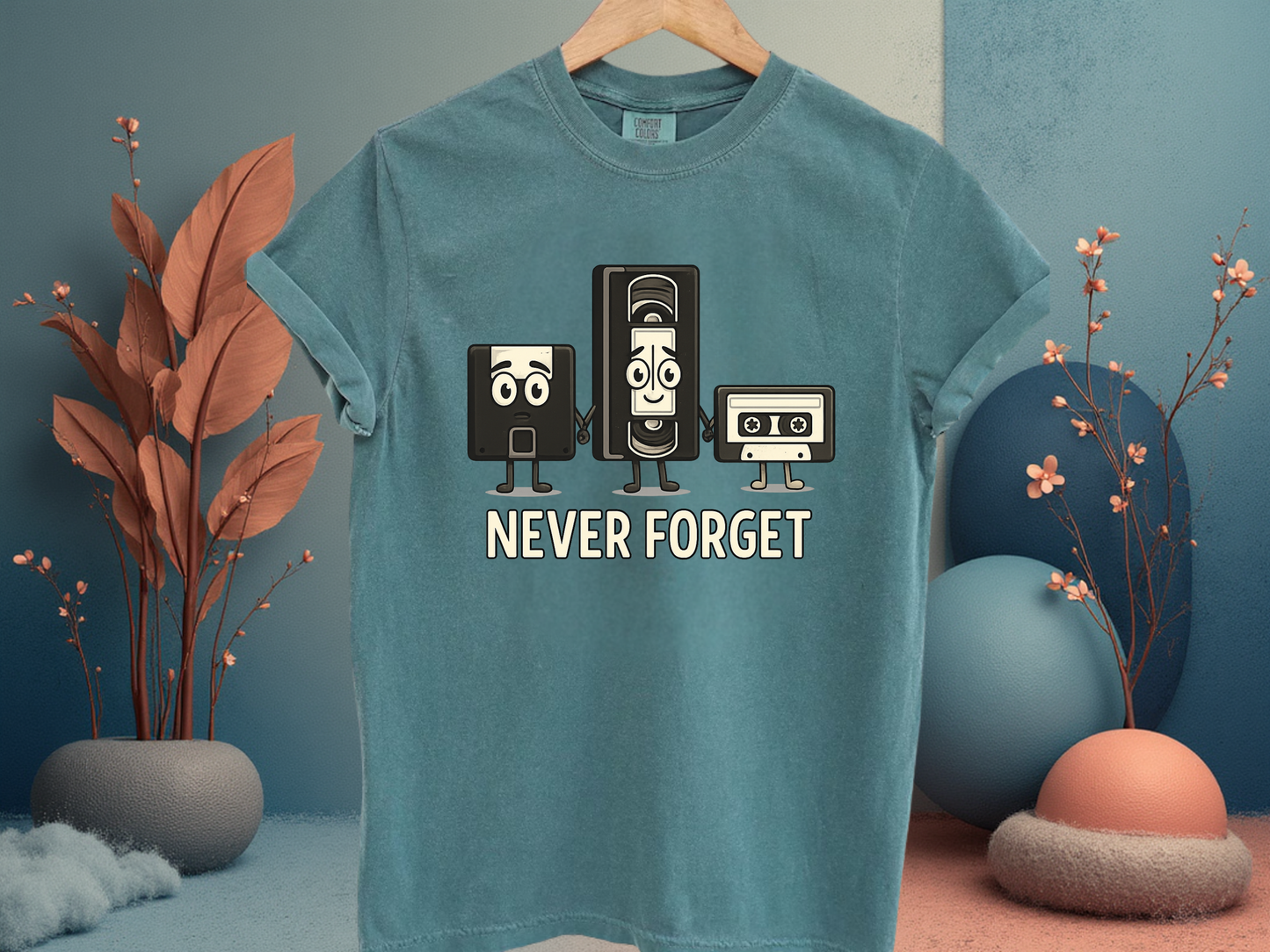 Never Forget Retro Tech T-Shirt | Funny VHS Floppy Disk & Cassette Graphic | Comfort Colors 1717 Nostalgia Tee