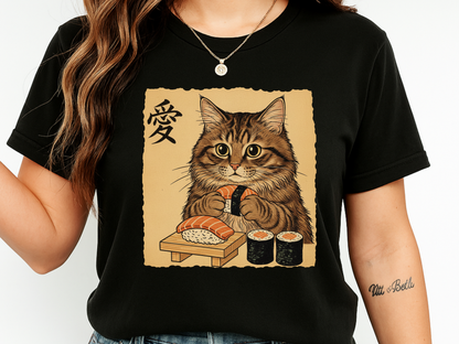 Sushi Cat Japanese Art T-Shirt Vintage Ukiyo-e Graphic Comfort Colors 1717 Tee