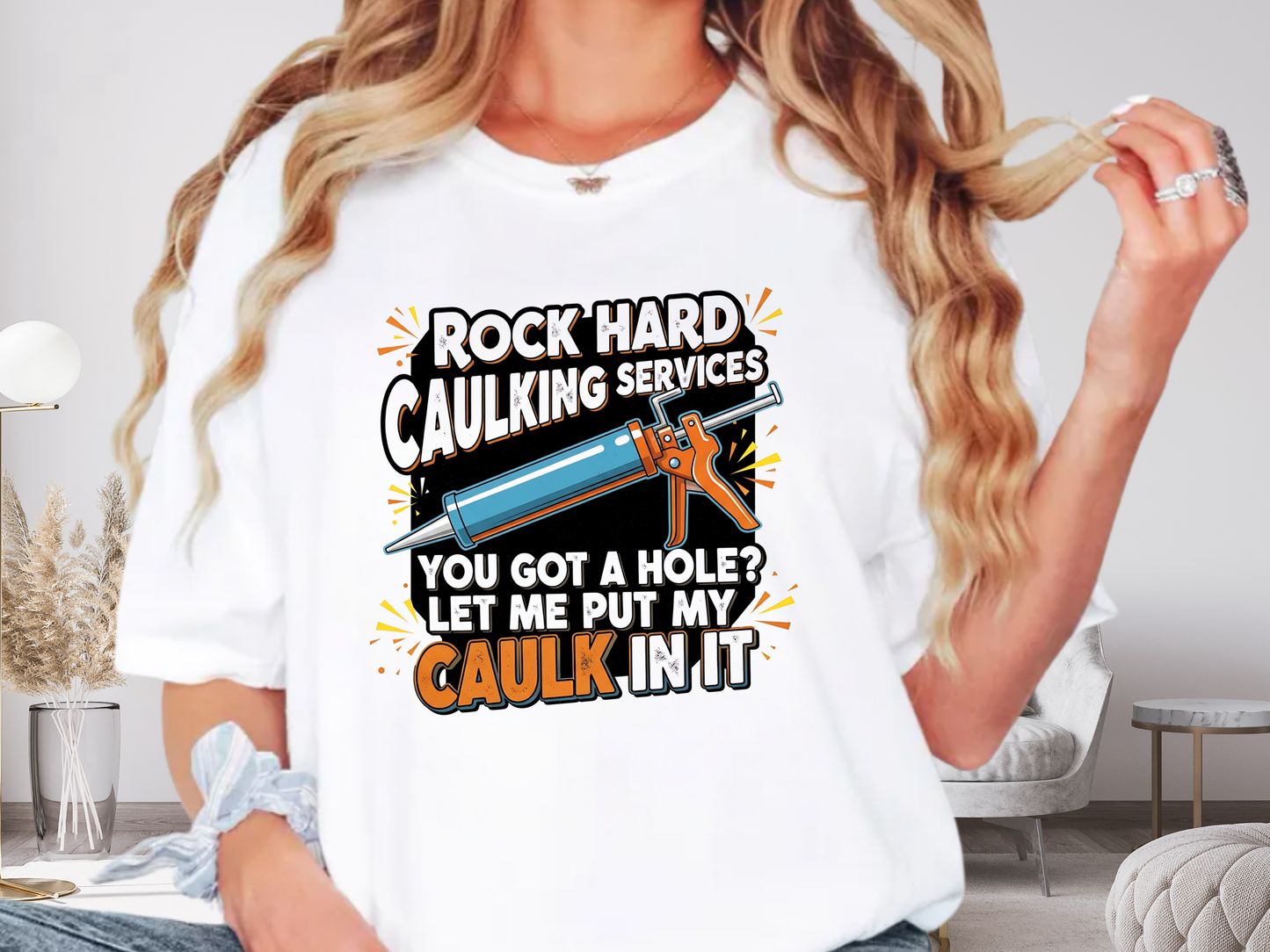 Funny 'Rock Hard' Caulking Services T-Shirt | Adult Humor Handyman Gift | Comfort Colors® 1717