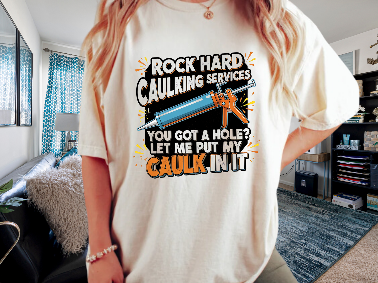 Funny 'Rock Hard' Caulking Services T-Shirt | Adult Humor Handyman Gift | Comfort Colors® 1717