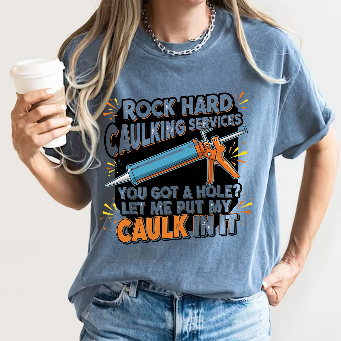 Funny 'Rock Hard' Caulking Services T-Shirt | Adult Humor Handyman Gift | Comfort Colors® 1717
