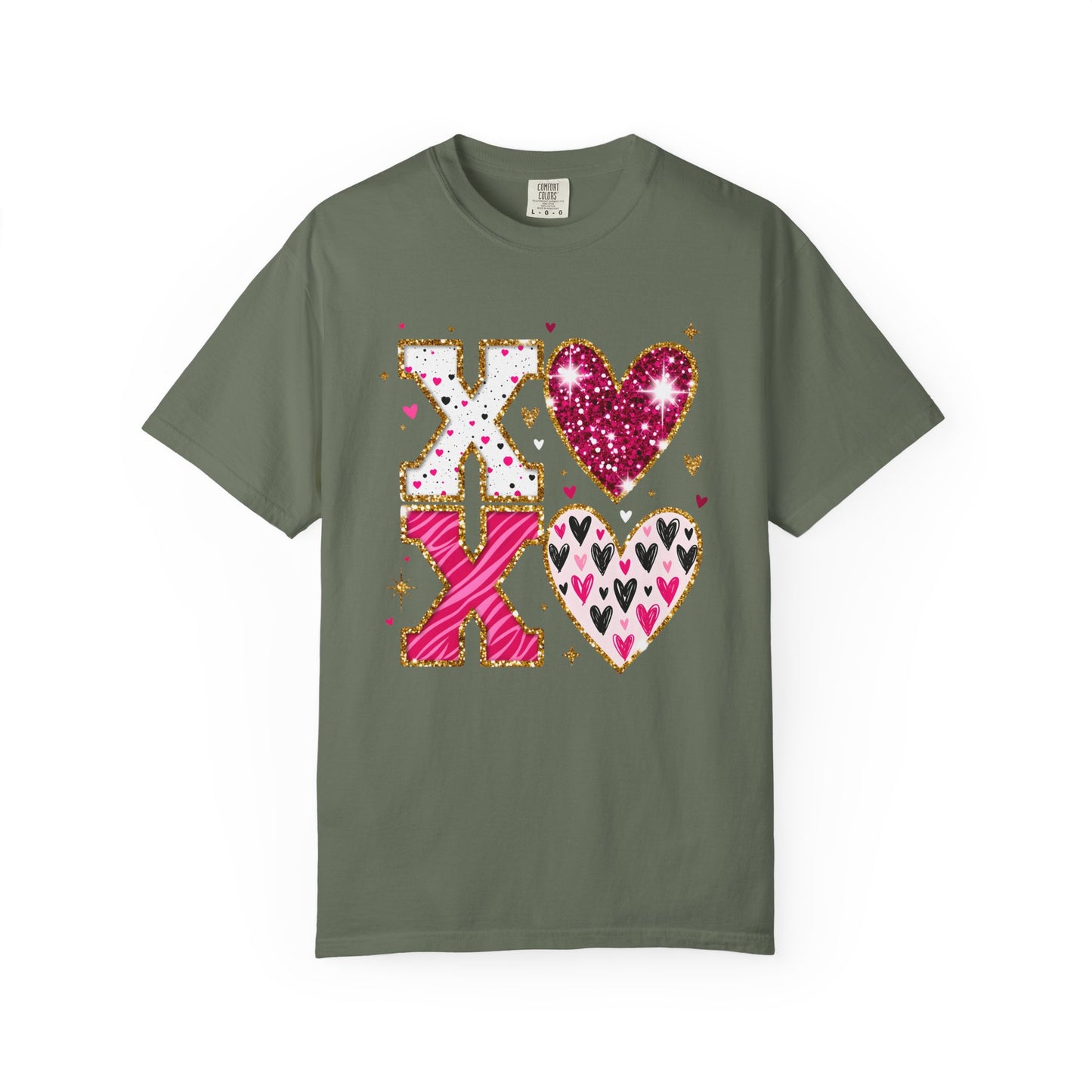 XOXO Faux Glitter Hearts Valentine Comfort Colors 1717 T-Shirt