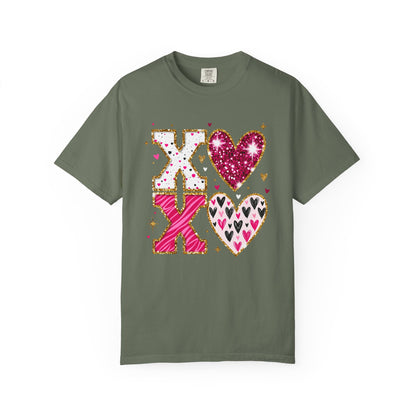 XOXO Faux Glitter Hearts Valentine Comfort Colors 1717 T-Shirt
