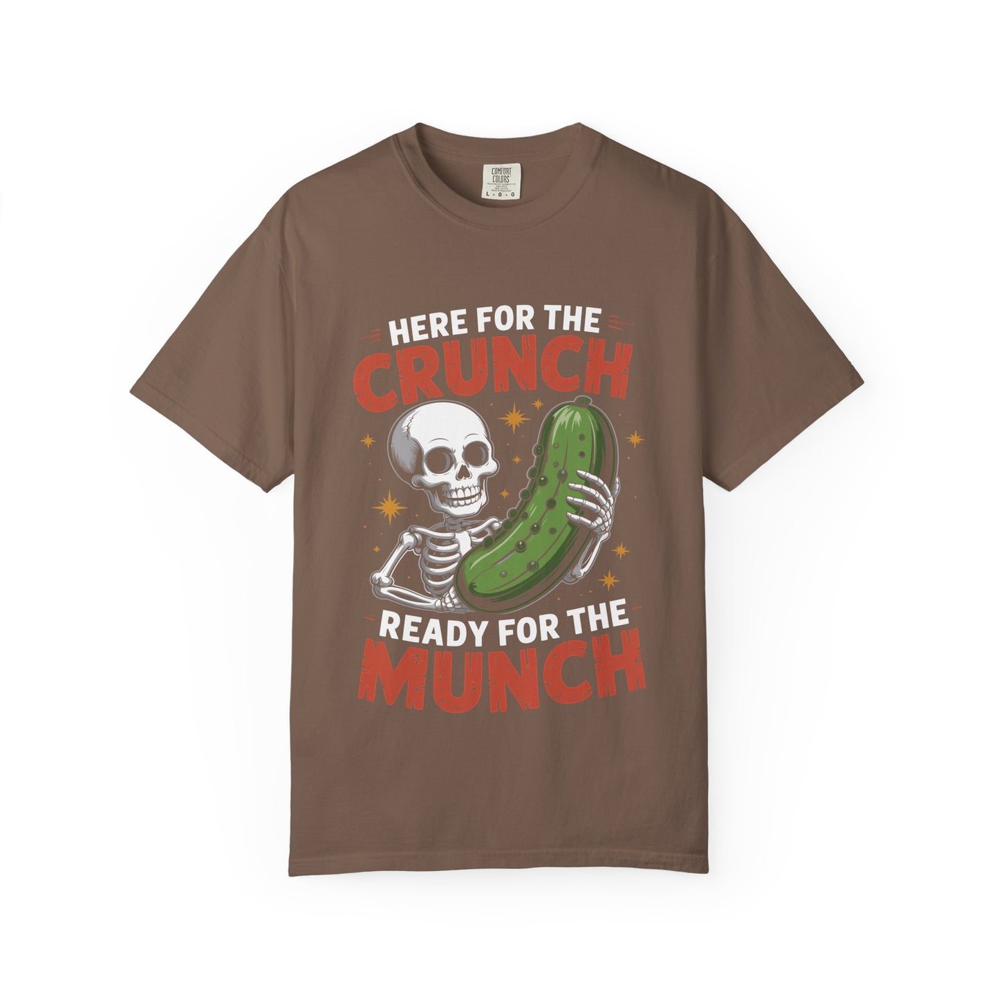 Funny Skeleton Pickle T-Shirt | 'Here For The Crunch' Snacking Meme Tee | Comfort Colors® 1717
