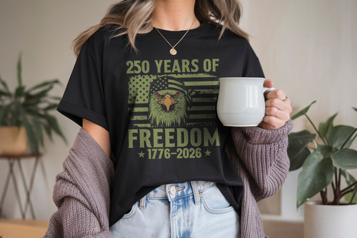250 Years Of Freedom Tough Eagle T-Shirt | 1776-2026 Patriotic Bandana Graphic | Comfort Colors 1717 Tee