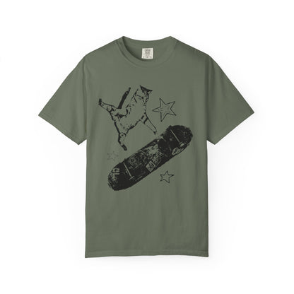 Skate Cat Graphic T-Shirt – Grunge Punk Illustration | Comfort Colors 1717 Unisex Tee