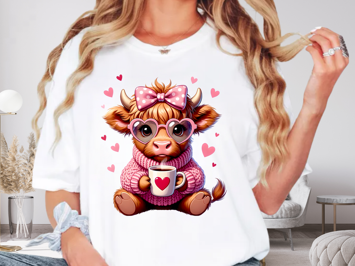 Cute Highland Cow Valentine T-Shirt – Cozy Pink Cow Graphic | Comfort Colors 1717