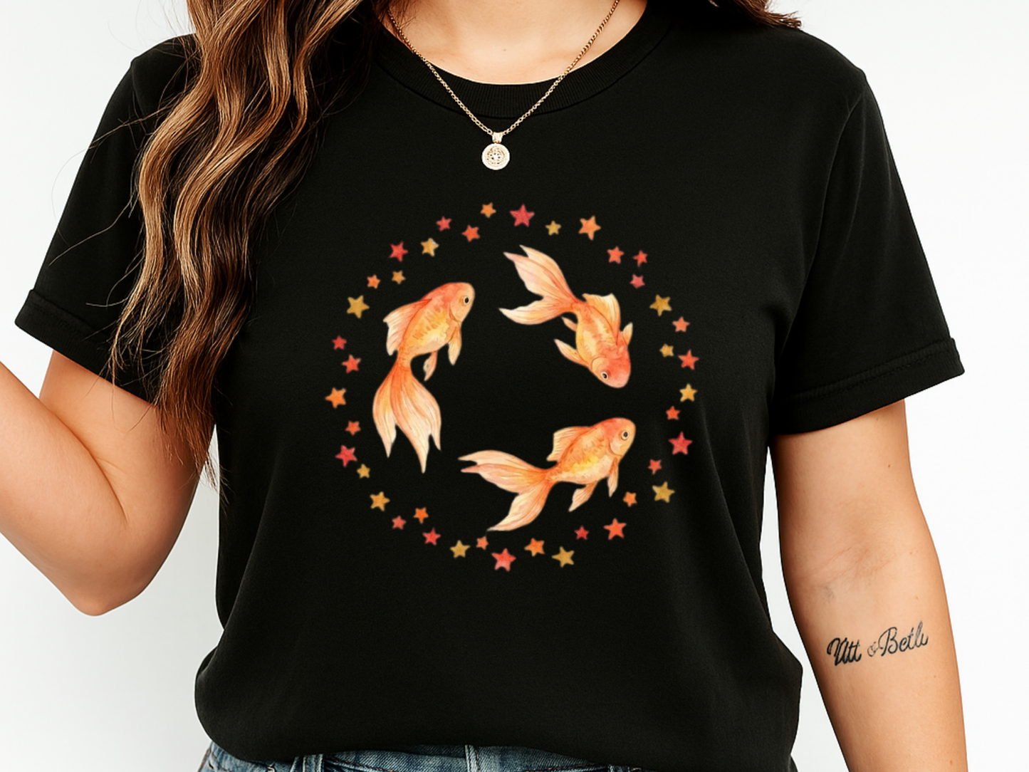 Goldfish Circle Graphic T-Shirt – Watercolor Fish Art | Comfort Colors 1717 Unisex Tee
