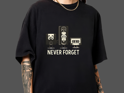 Never Forget Retro Tech T-Shirt | Funny VHS Floppy Disk & Cassette Graphic | Comfort Colors 1717 Nostalgia Tee