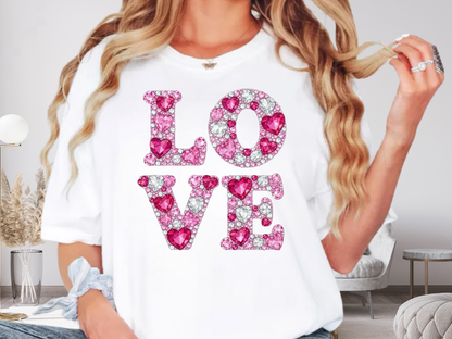 Love Faux Rhinestone T-Shirt Y2K Bling Graphic Comfort Colors 1717 Valentines Tee