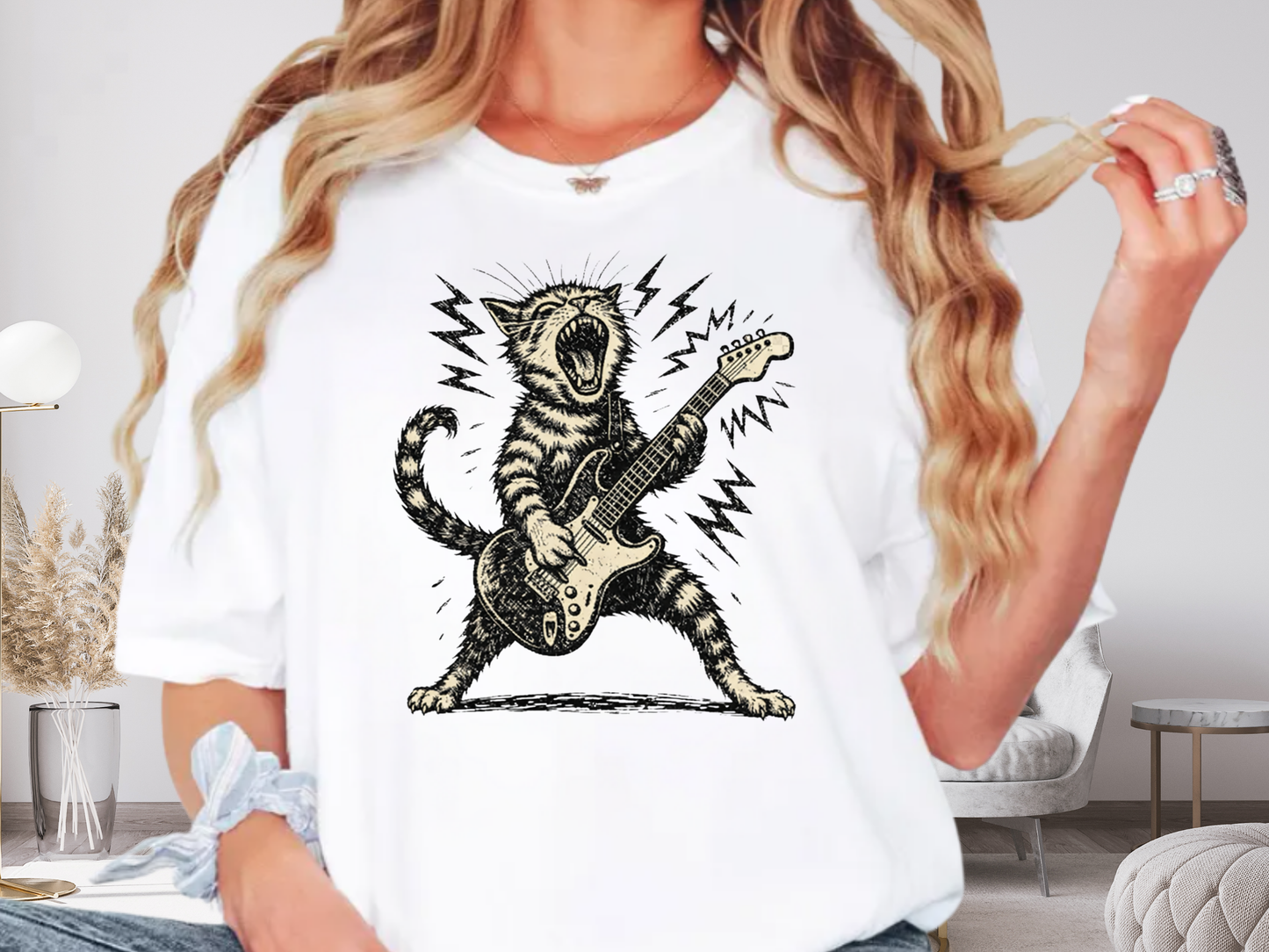 Rock Guitar Cat T-Shirt – Punk Rock Cat Graphic | Comfort Colors 1717