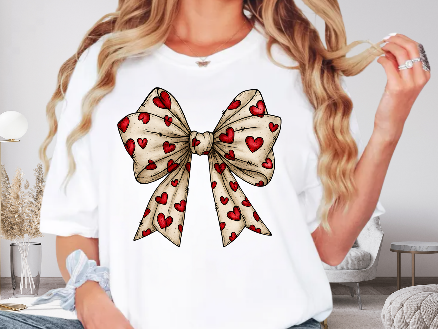 Comfort Colors® Valentine Coquette Bow Hearts Graphic T-Shirt