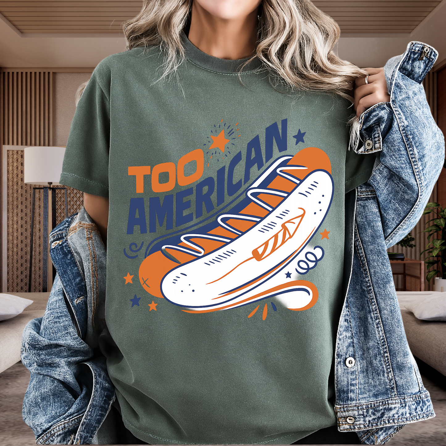 Too American Retro Hot Dog Shirt - Funny 4th of July Tee