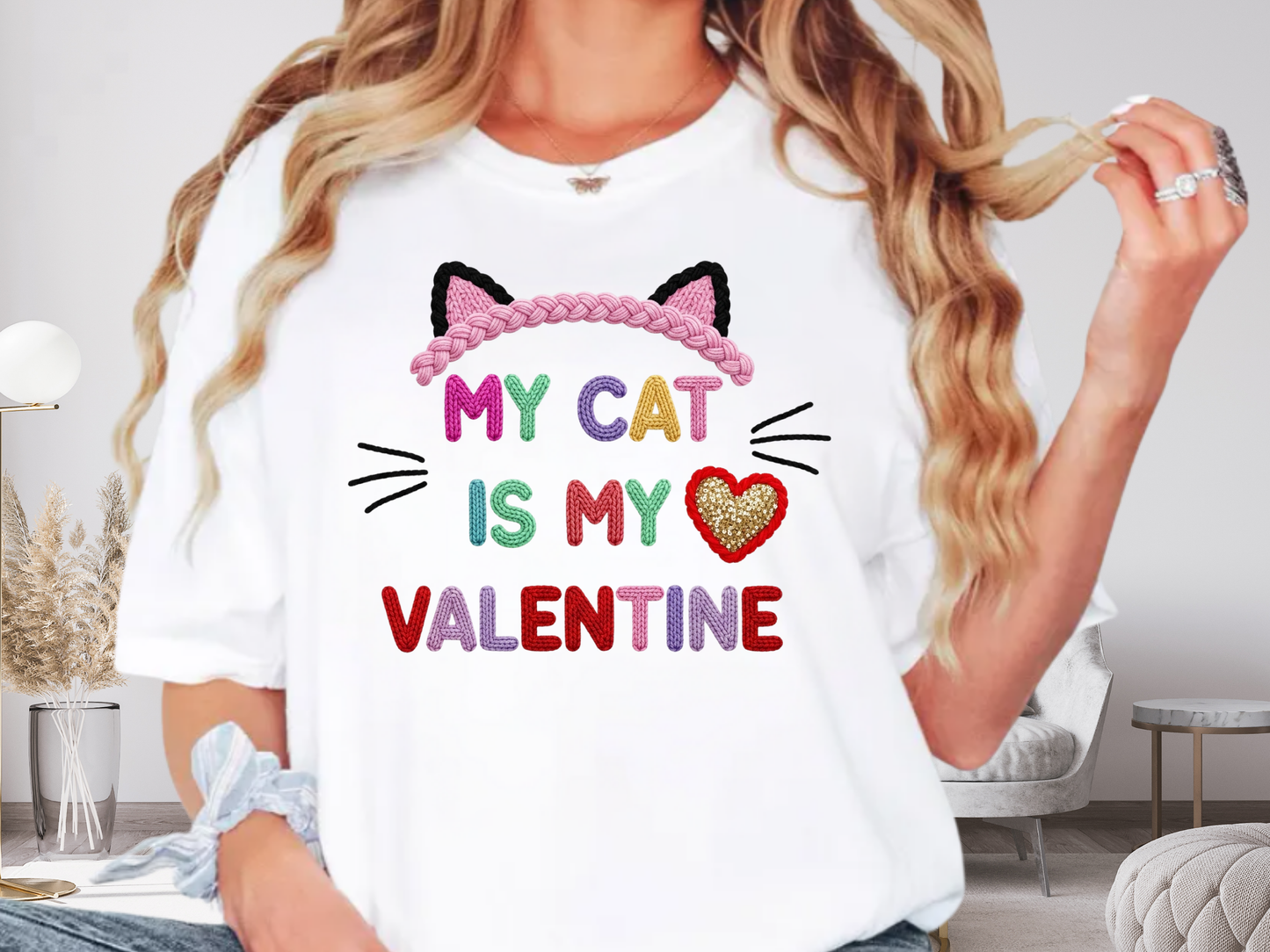 My Cat Is My Valentine Comfort Colors 1717 Crochet Style T-Shirt