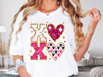 XOXO Faux Glitter Hearts Valentine Comfort Colors 1717 T-Shirt