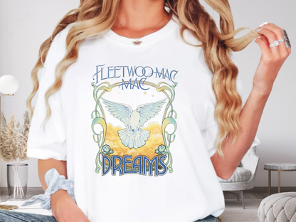 Fleetwood Mac Dreams T-Shirt | Art Nouveau White Dove Graphic Tee | Vintage 70s Classic Rock Band Merch