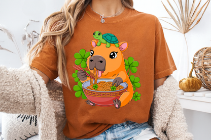 Lucky Capybara Ramen T-Shirt St Patricks Day Turtle Graphic Comfort Colors 1717 Tee