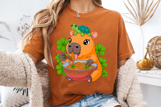 Lucky Capybara Ramen T-Shirt St Patricks Day Turtle Graphic Comfort Colors 1717 Tee