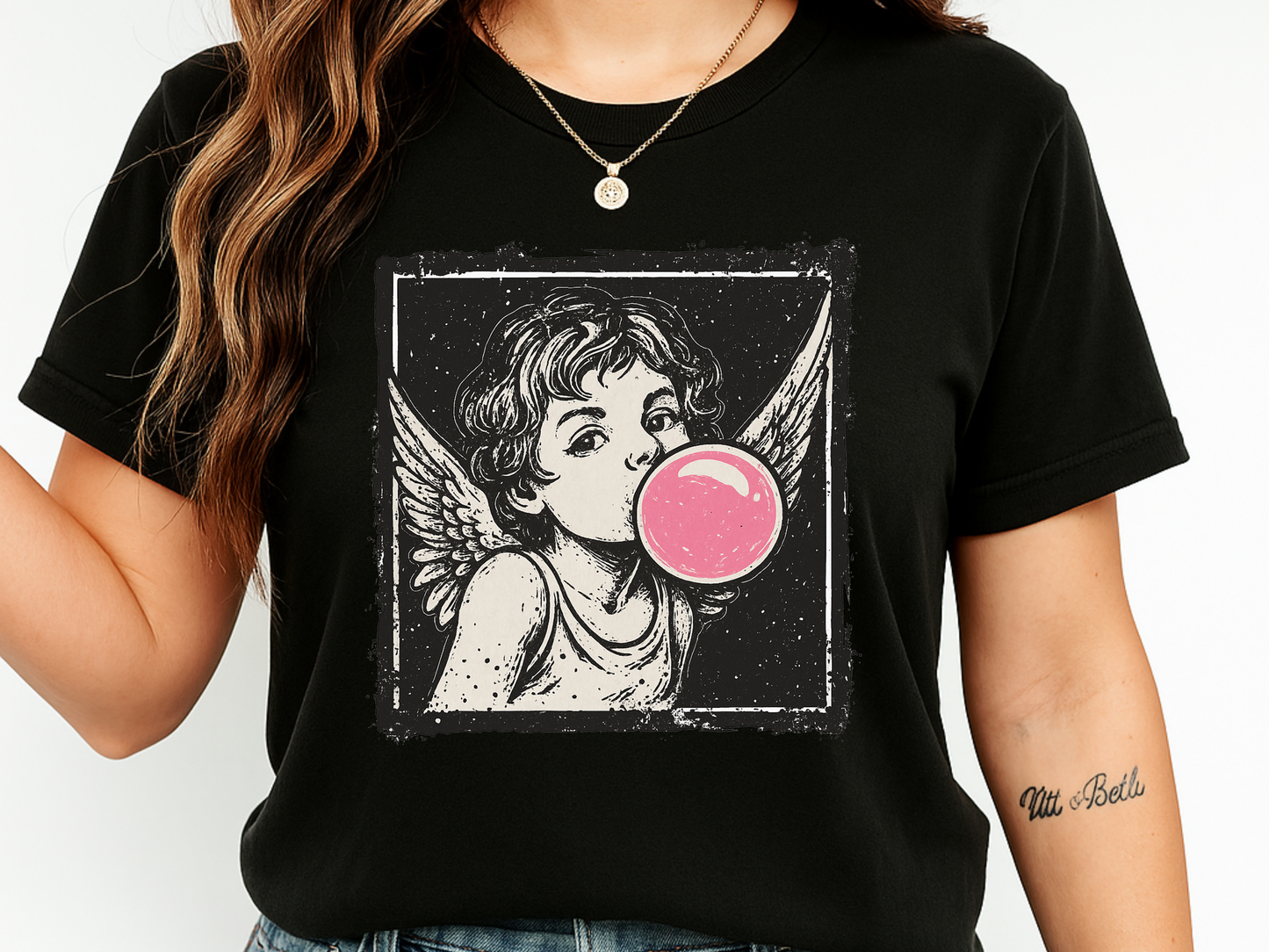 Retro 'Bubblegum Angel' Cherub T-Shirt | Grunge Coquette Aesthetic Tee | Comfort Colors® 1717