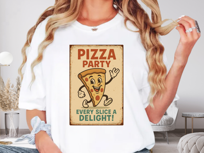 Pizza Party Vintage Mascot T-Shirt | Retro Cartoon Slice Graphic | Comfort Colors 1717 Heavyweight Tee