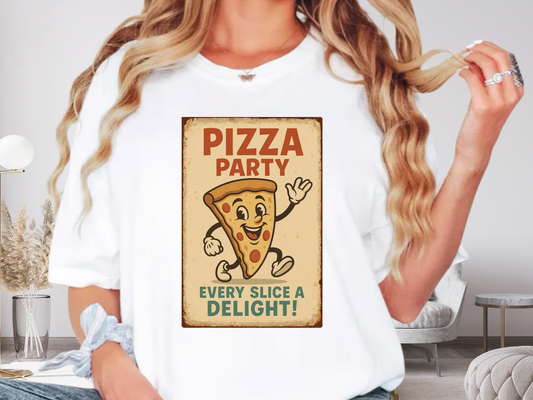 Pizza Party Vintage Mascot T-Shirt | Retro Cartoon Slice Graphic | Comfort Colors 1717 Heavyweight Tee