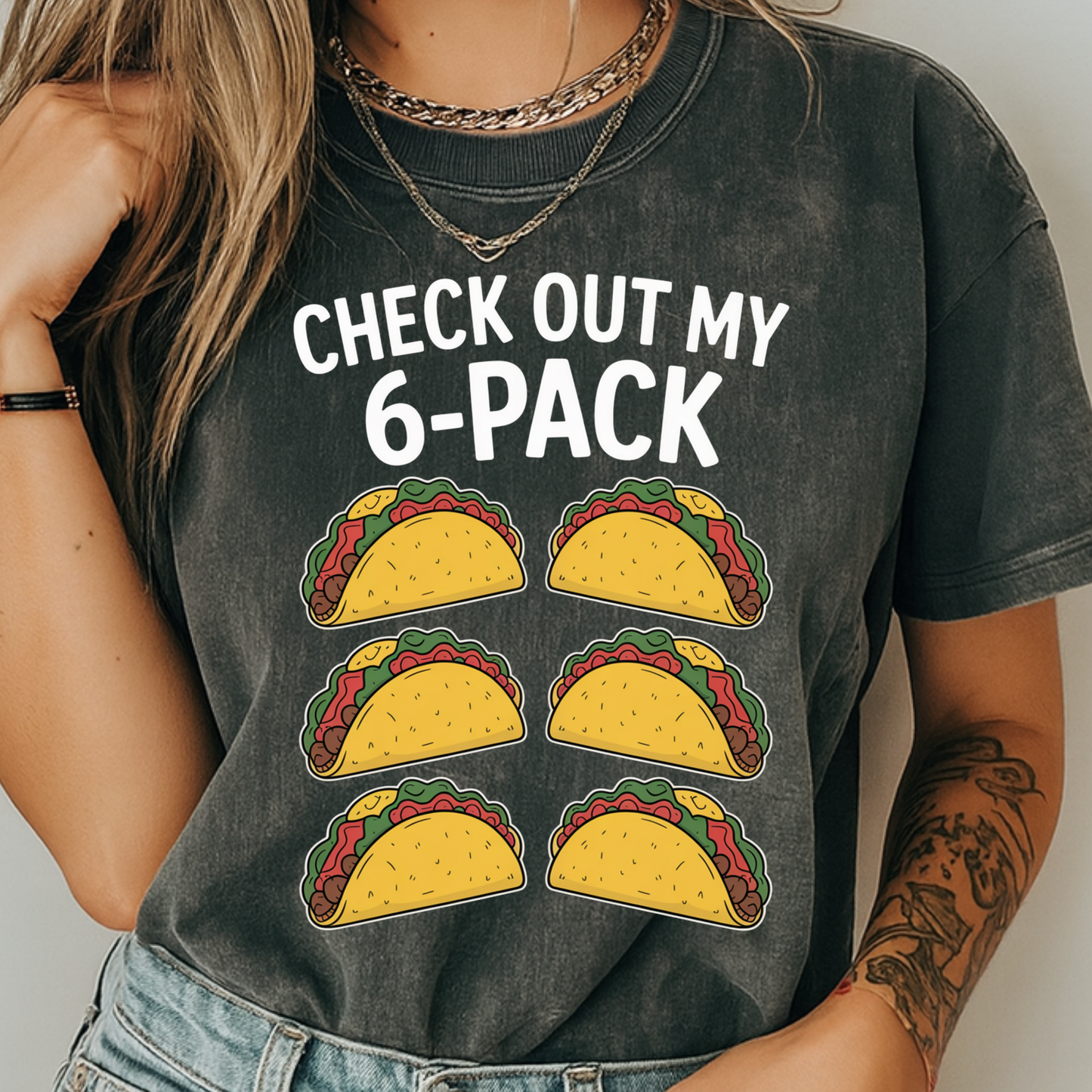 Check Out My 6-Pack Funny Taco T-Shirt Foodie Gym Humor Graphic Comfort Colors 1717 Tee