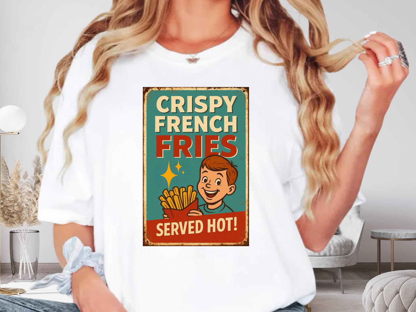 Crispy French Fries Retro Diner T-Shirt | Vintage Boy & Fast Food Ad | Comfort Colors 1717 Tee
