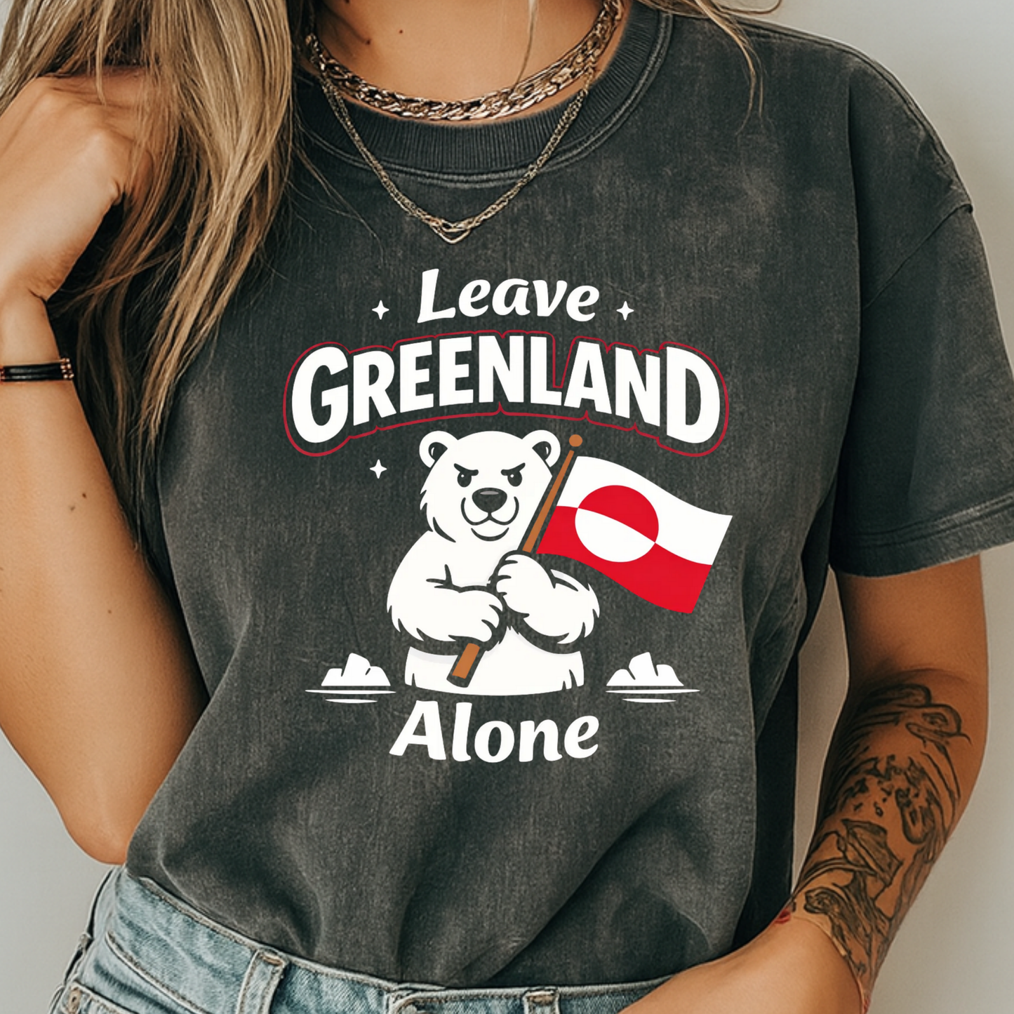 Leave Greenland Alone T-Shirt Polar Bear Flag Graphic Comfort Colors 1717 Arctic Tee