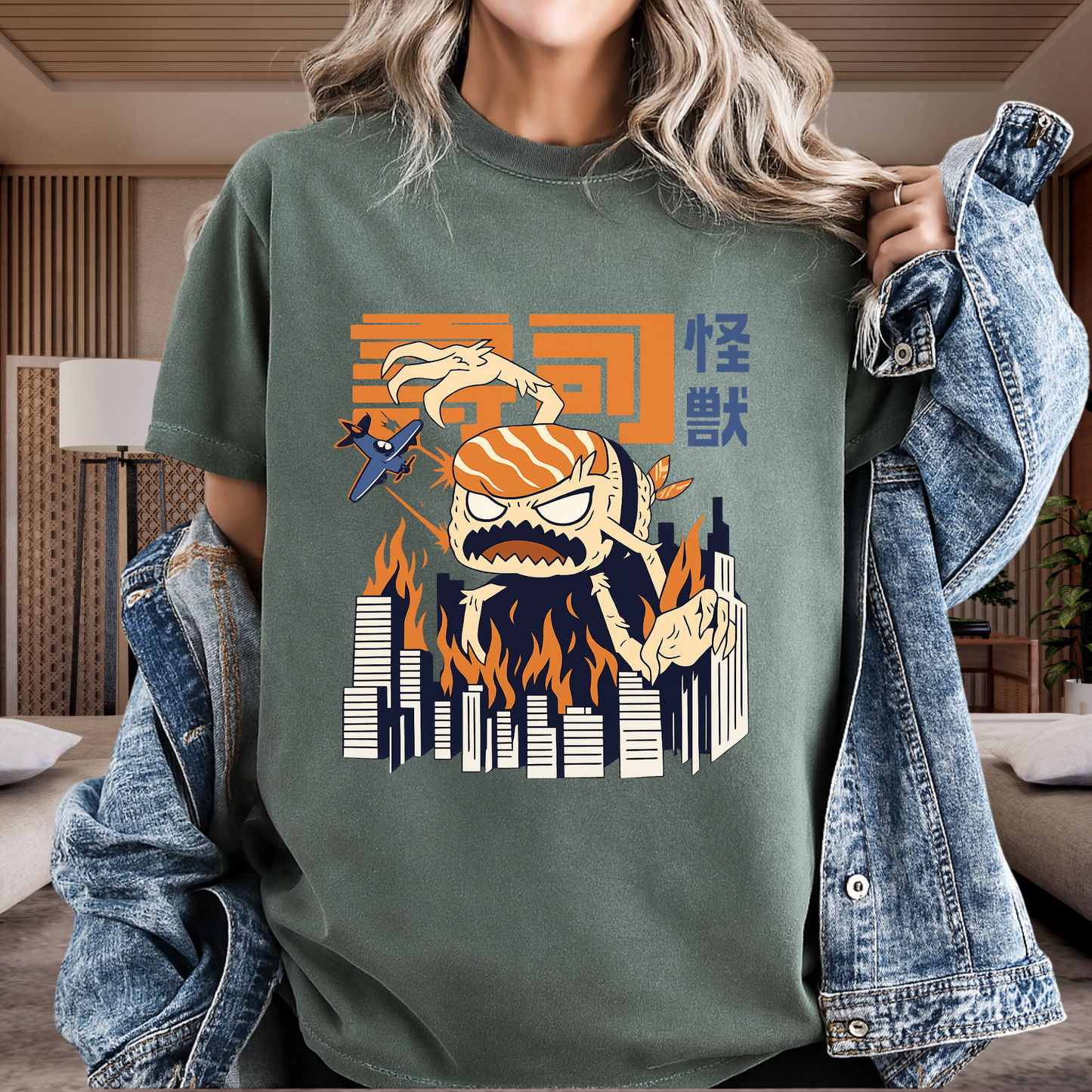 Sushi Kaiju Retro Japanese T-Shirt - Funny Anime Foodie Tee