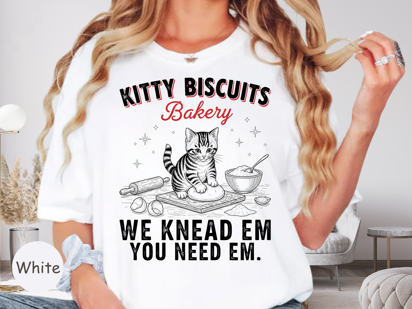 Funny 'Kitty Biscuits Bakery' T-Shirt | Cute Cat Kneading Dough Tee | Comfort Colors® 1717