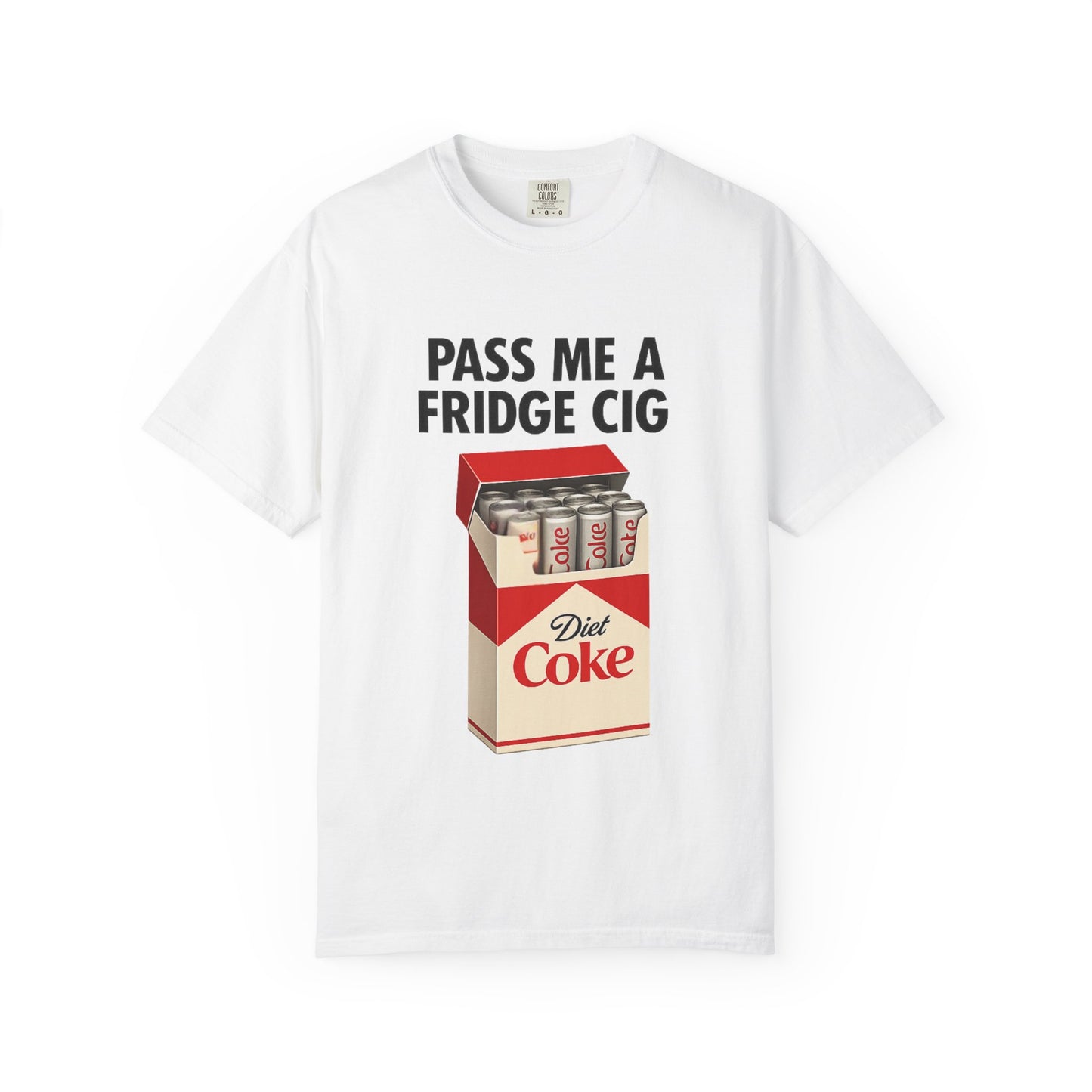 Pass Me A Fridge Cig T-Shirt | Funny Diet Coke Cigarette Pack Graphic Tee | Ironic Meme Shirt for Soda Lovers