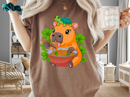 Lucky Capybara Ramen T-Shirt St Patricks Day Turtle Graphic Comfort Colors 1717 Tee