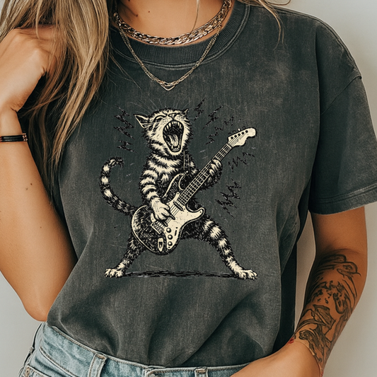 Rock Guitar Cat T-Shirt – Punk Rock Cat Graphic | Comfort Colors 1717