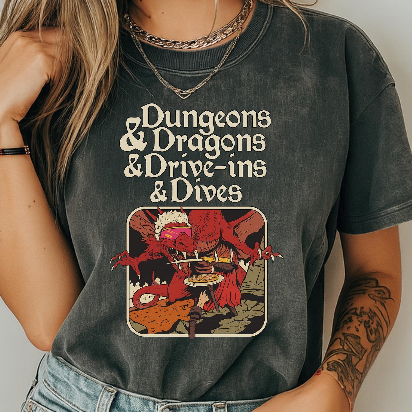 Dungeons and Dragons and Drive Ins and Dives T-Shirt Funny Guy Fieri RPG Mashup Graphic Comfort Colors 1717 Tee