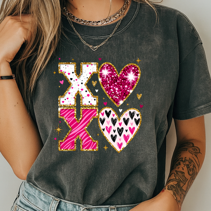 XOXO Faux Glitter Hearts Valentine Comfort Colors 1717 T-Shirt