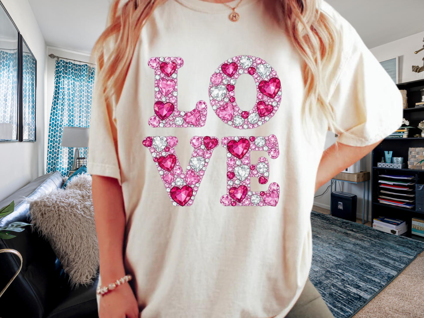 Love Faux Rhinestone T-Shirt Y2K Bling Graphic Comfort Colors 1717 Valentines Tee