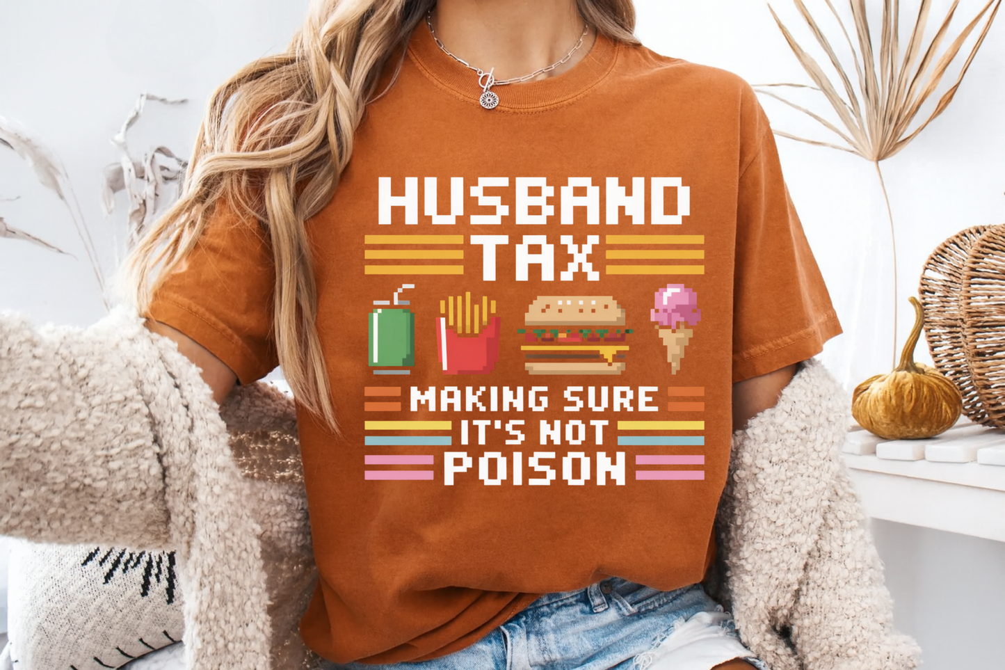 Husband Tax Funny Gamer T-Shirt Retro Pixel Art Food Graphic Comfort Colors 1717 Dad Tee