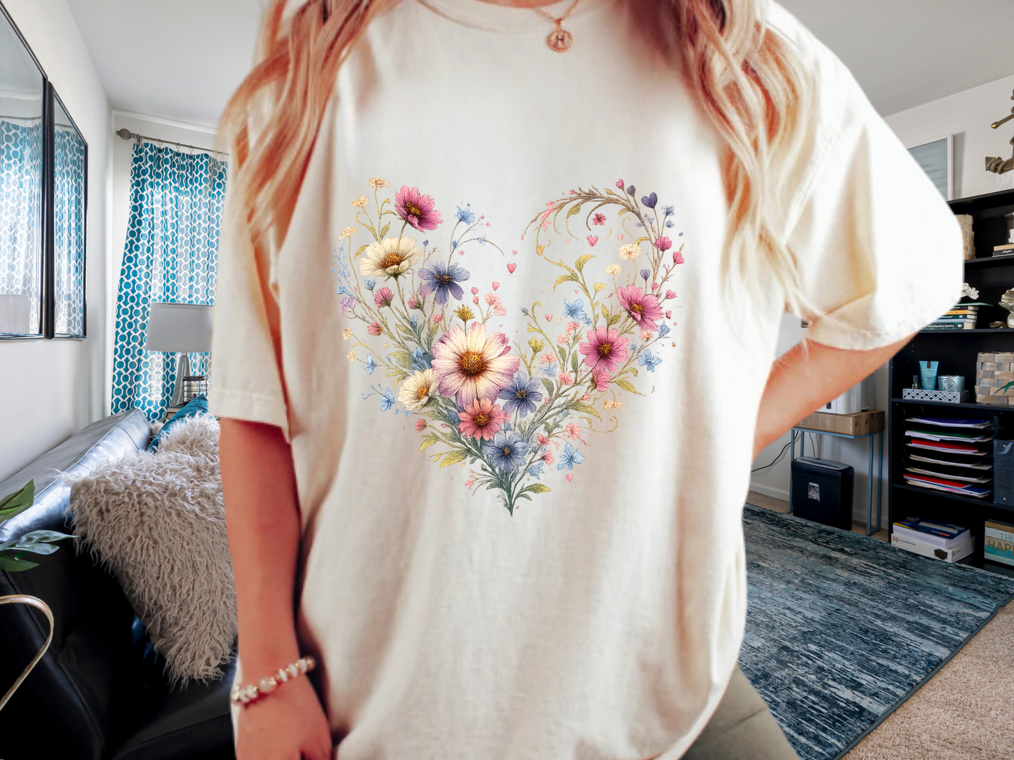 Wildflower Heart Botanical T-Shirt | Vintage Cottagecore Floral Graphic | Comfort Colors 1717 Tee