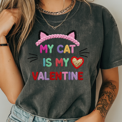 My Cat Is My Valentine Comfort Colors 1717 Crochet Style T-Shirt