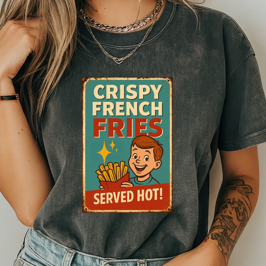 Crispy French Fries Retro Diner T-Shirt | Vintage Boy & Fast Food Ad | Comfort Colors 1717 Tee