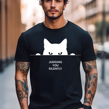 Judging You Silently Funny Cat T-Shirt Minimalist Peeking Graphic Comfort Colors 1717 Tee