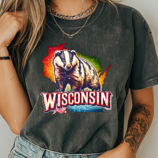 Wisconsin Badger T-Shirt – Vintage State Map Animal Graphic | Comfort Colors 1717