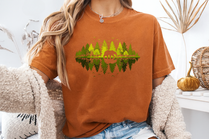 Bear Forest Reflection T-Shirt Nature Lover Graphic Comfort Colors 1717 Hiking Tee